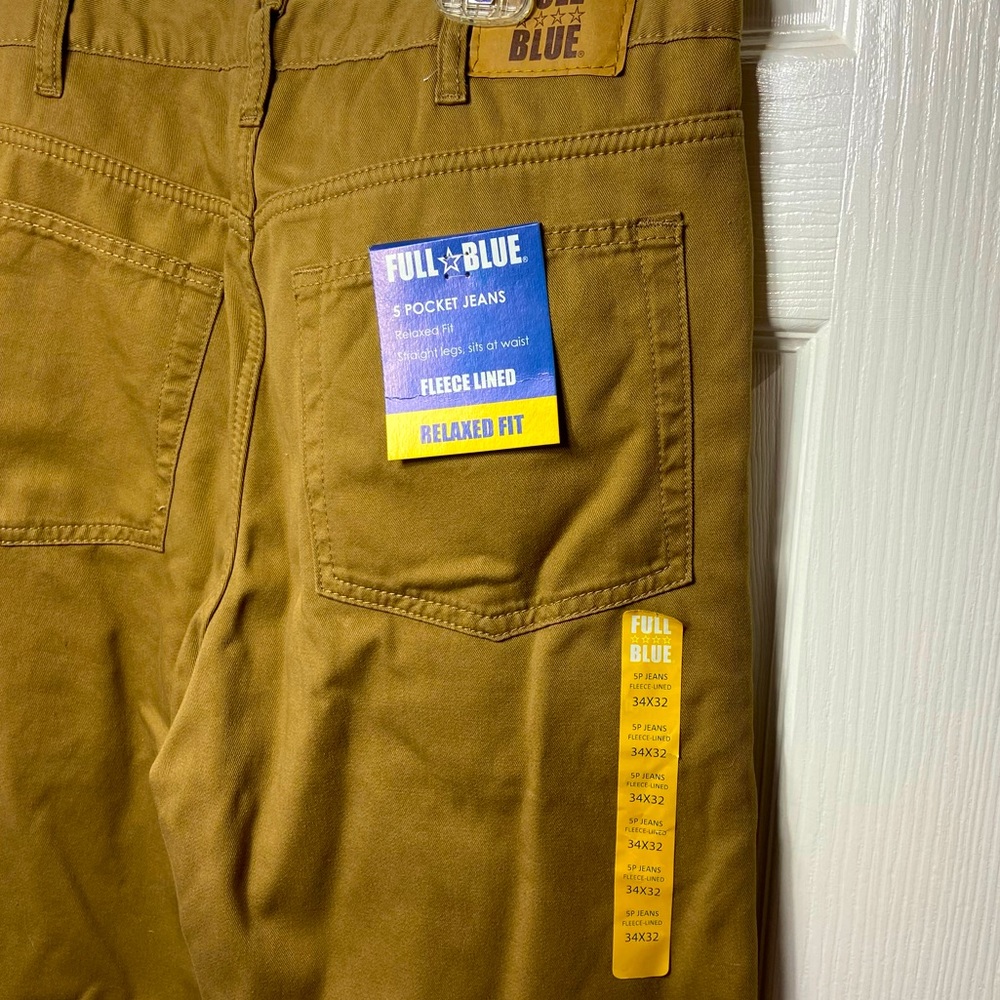 Full Blue 5 Pocket Fleece Lined Khaki Pants Mens 34x32 *New*Relaxed Fit